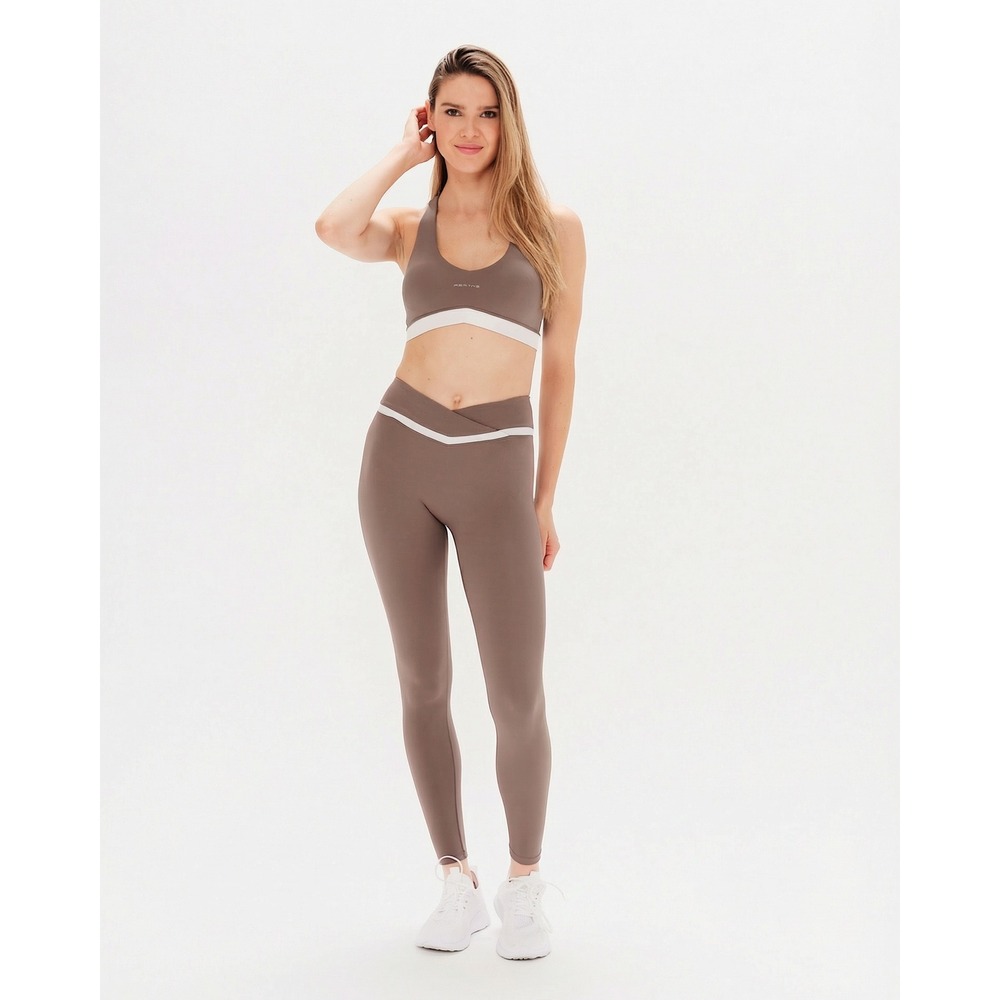 Revyve Womens Colorblock V-Sculpt Leggings Taupe Mauve Crossover Waist Small 26"